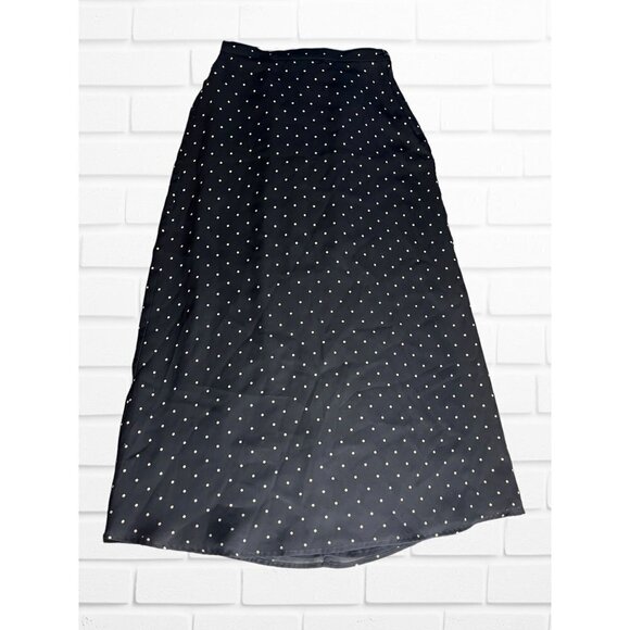 Villager Women's Size 4 Petite Midi Skirt Navy‎ Blue With White Polka Dots - Picture 1 of 6